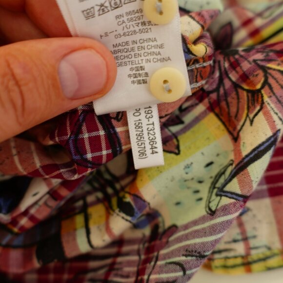 Tommy Bahama Red Yellow Blue Floral Plaid Collared Dress Shirt XL Cotton Flip Cu - Picture 13 of 13